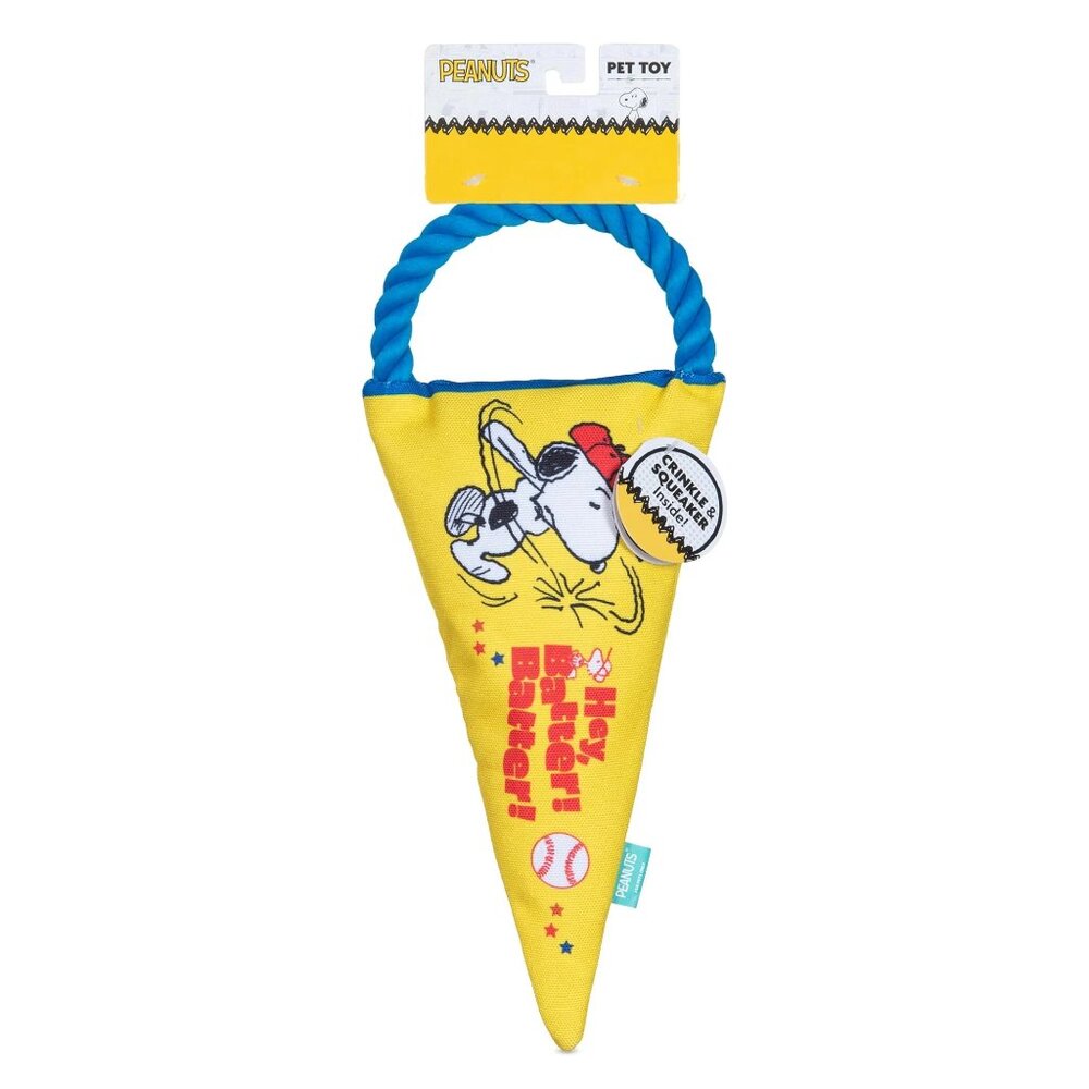 Peanuts For Pets Snoopy Athlete Baseball Dog Toy Rope Tug Squeaker 14”